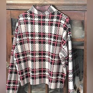 Tahari Plaid Long-Sleeve Sweater. Pink/White Black Women’s Sz-XL Windowpane.